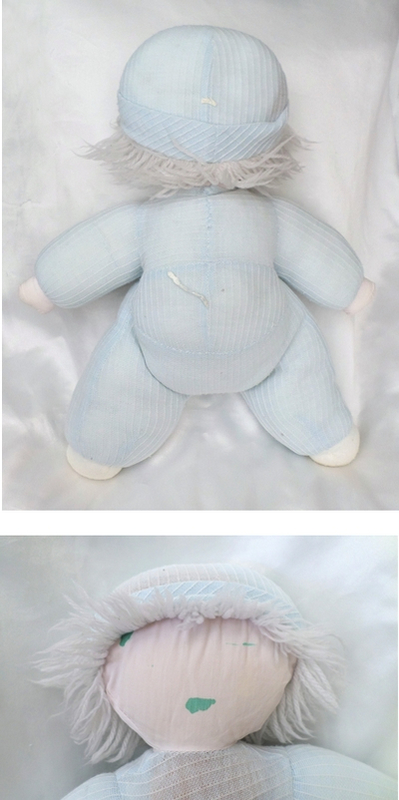 Poupée Doudou Lutin Bleu Et Blanc Corps en Mousse Cheveux Laine Vintage Corolle