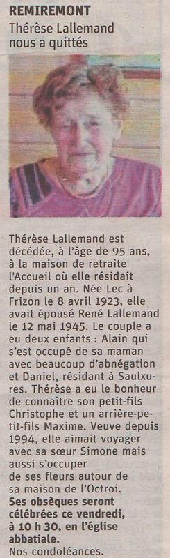 2018 07 05 Décès de Mme Thérèse Lallemand