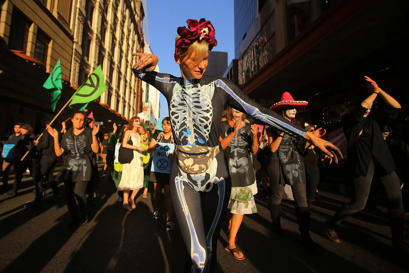 Sydney, Australia Protesters participate in a Halloween-themed Extinction Rebellion rally Photograph Steven Saphore