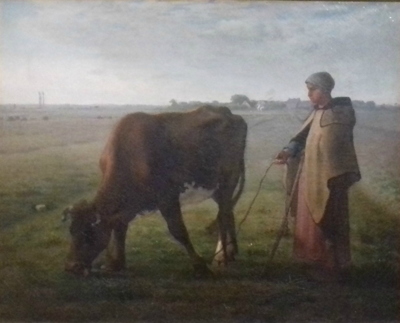 femme faisant paître sa vache