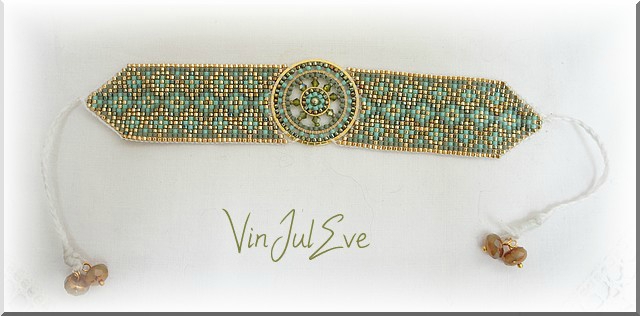 bracelet loom plaque ronde vert or