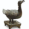 A Naturalistically Cast Gilt-Bronze ‘<b>Duck</b>’ Incense Burner and Cover, Mark and Period of Xuande (1426-1435)