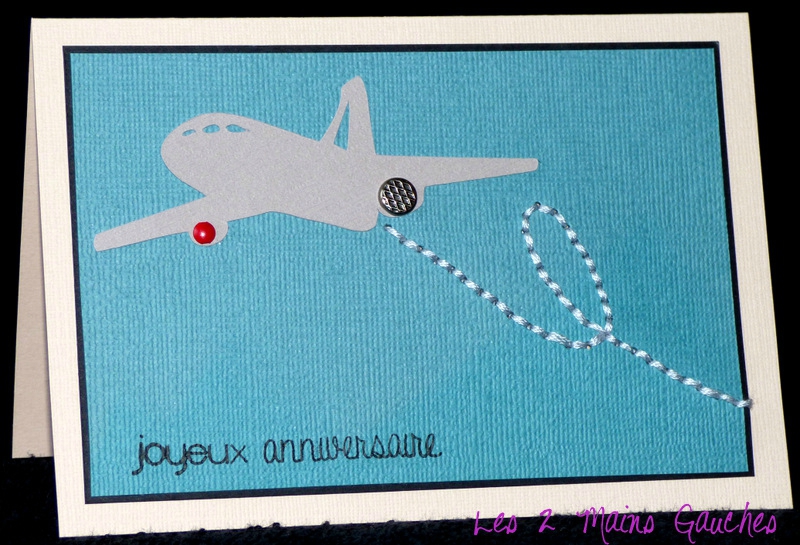 carte d'anniversaire avec avion et broderie