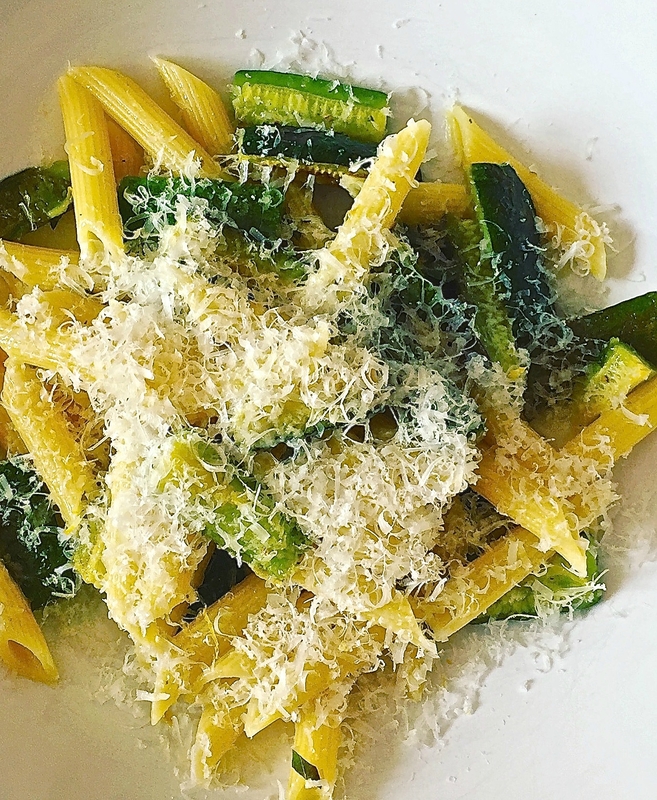 penne rigate, courgettes, citron, verveine-citron, parmesan