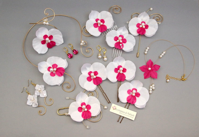 bijoux-mariage-fleurs-d-orchidee-blanches-et-fuchsia-satin-de-soie-2