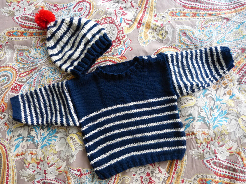 Ensemble pour un bebe marin mini pull et bonnet 3 6 mois Bigmammy en ligne
