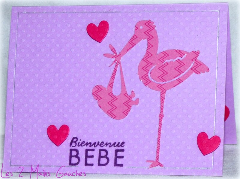 carte de naissance fille avec cigogne rose