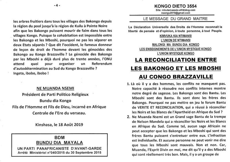 LA RECONCILIATION ENTRE LES BAKONGO ET LES MBOSHI AU CONGO BRAZZAVILLE a