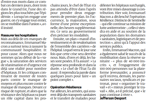 2020 03 26 SO Macron promet un plan d'investissement 2