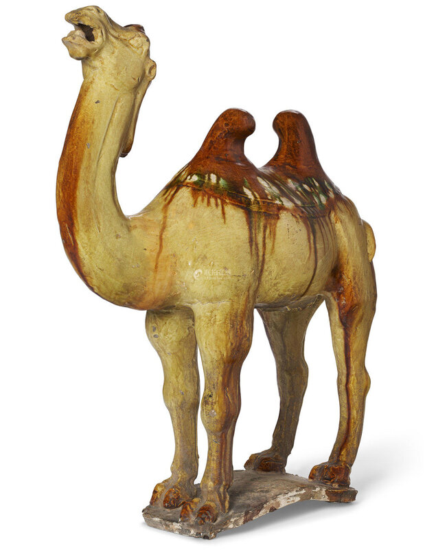 A sancai-glazed pottery figure of a Bactrian camel, Tang dynasty (AD 618-907)