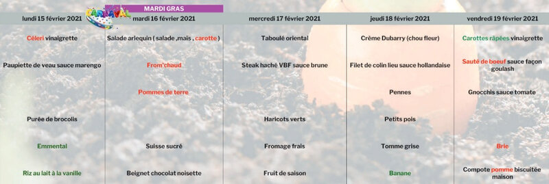 menus du 15 au 19