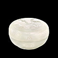 A finely carved white <b>jade</b> box and cover, Qing dynasty, Qianlong period (1736-1795)