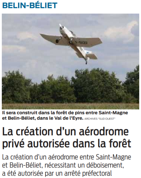 2022 01 07 SO Velin-Beliet La création d'un aérodrome privé autorisée dans la forêt