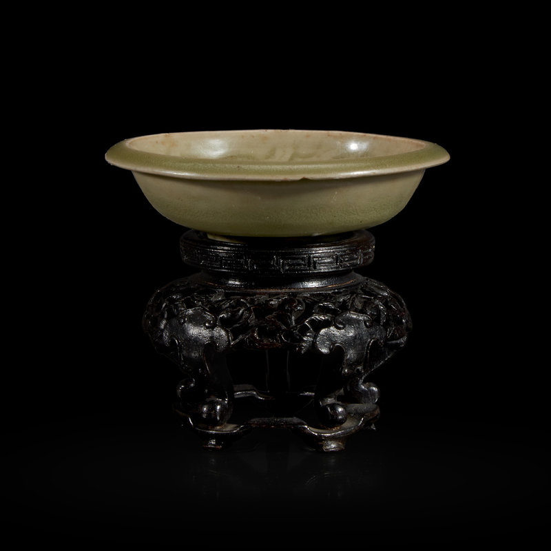 A small Chinese Yaozhou celadon molded brush washer, Northern Song-Jin Dynasty (960-1234)