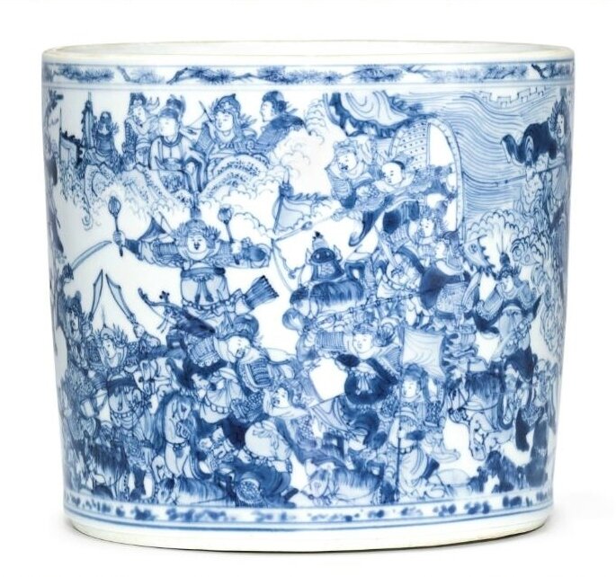 A superb blue and white brushpot, Transitional period