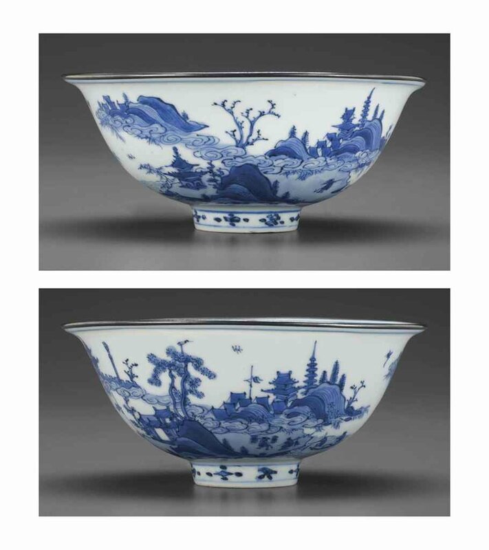 A rare blue and white bowl, Wanli period, late 16th century