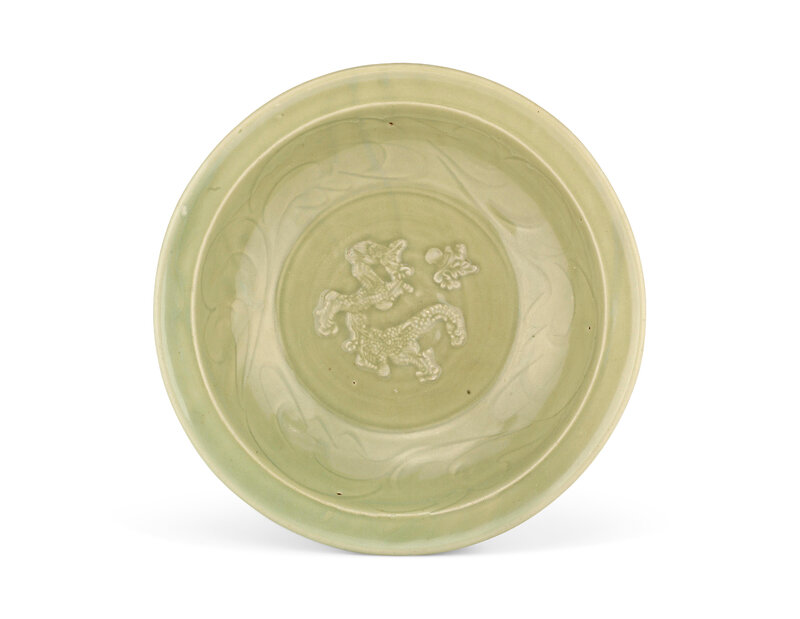 A Longquan celadon 'dragon' dish, Yuan dynasty (1279-1368)