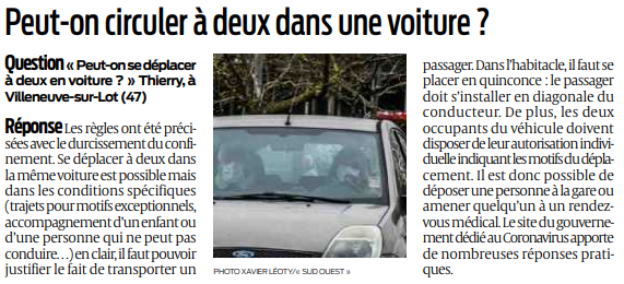 2020 04 01 SO Peut-on circuler à deux dans la même voiture