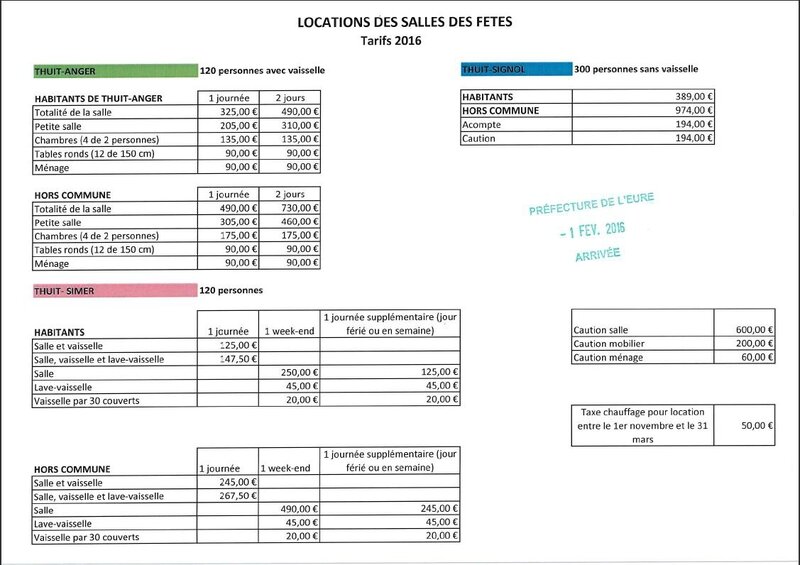 Locations salle des fêtes 2016