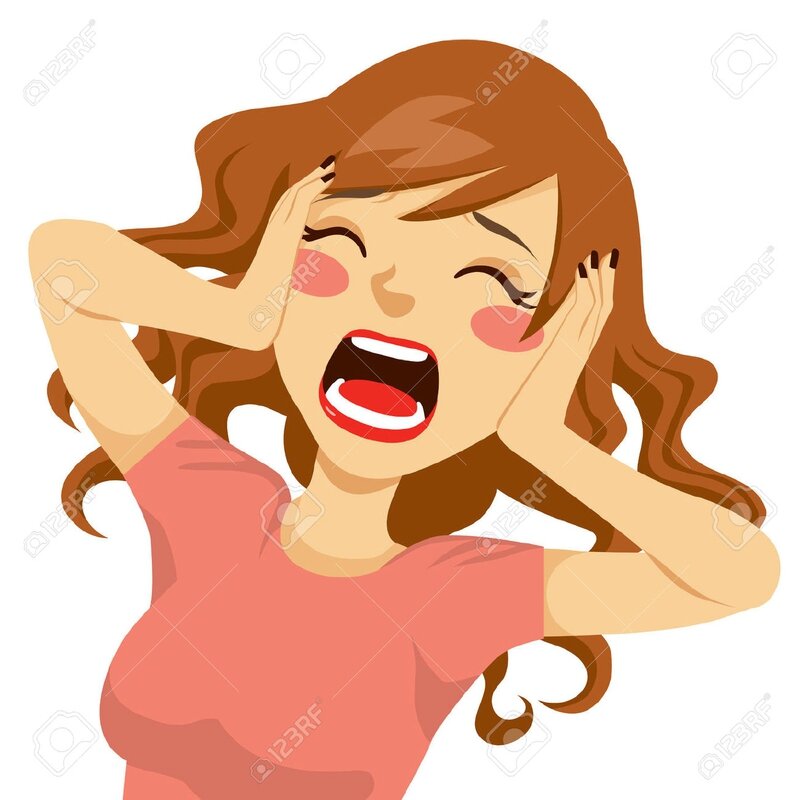 22527628-Desperate-wild-hair-brunette-woman-shocked-screaming-with-her-hands-on-the-head-and-mouth-wide-open-Stock-Vector