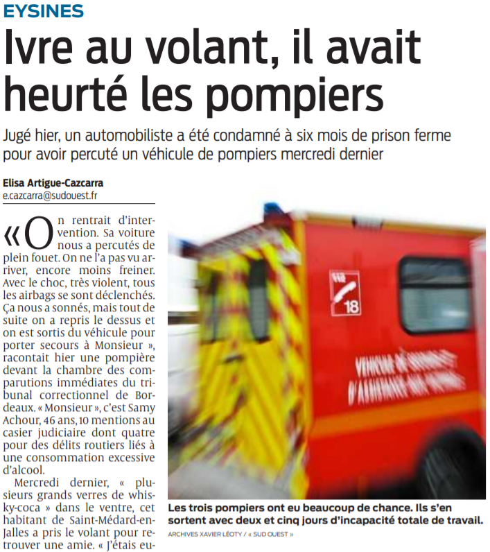 2022 01 11 SO Eysines Ivre au volant il avait heurté les pompiers