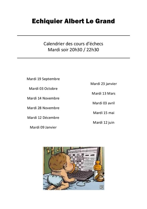 Calendrier cours mardi soir