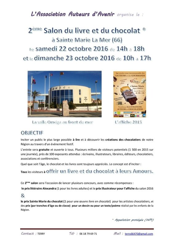 2eme Salon du livre et du chocolat - Communication - Association Auteurs Avenir - Juillet 2016-page-001