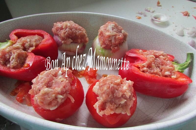 oignons rosé, poivron, tomates Bretagne, farcis à la chair mixte 003