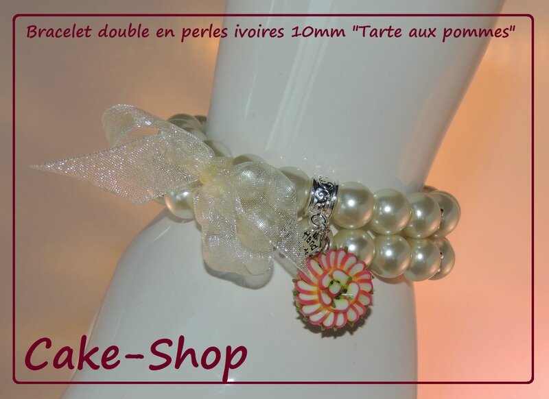 Bracelet double perles ivoires 10mm tarte aux pommes
