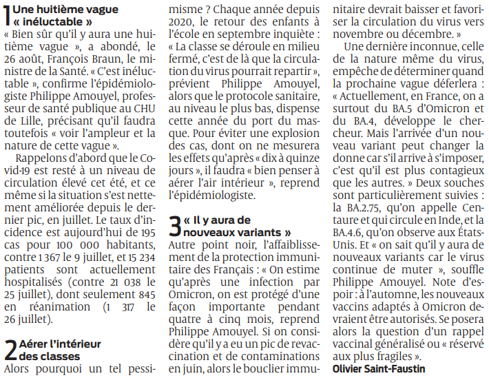 2022 08 30 SO Covid-19 ce à quoi il faut s'attendre en cette rentrée2