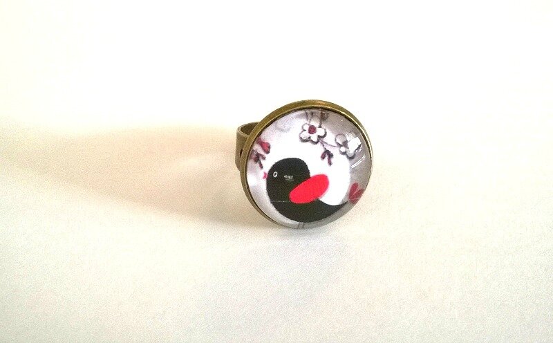 BAGUE BIRD NOIR ROUGE 1