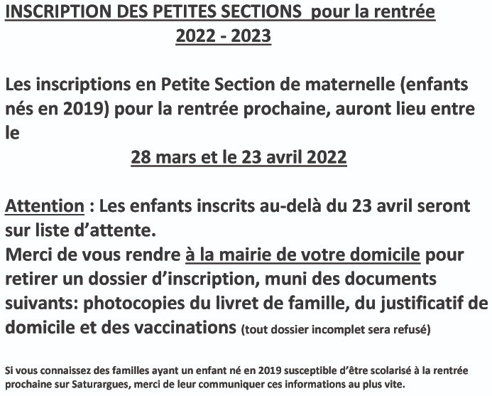 INSCRIPTION DES PETITES SECTIONS pour la rentrée1 copie