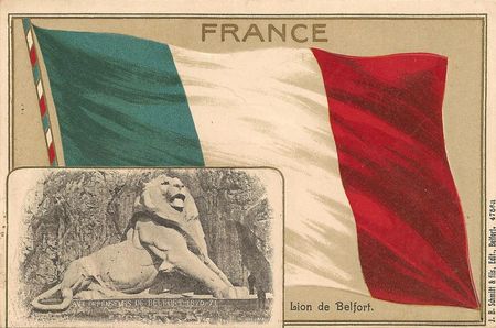 CPA Belfort Lion & drapeau français 1