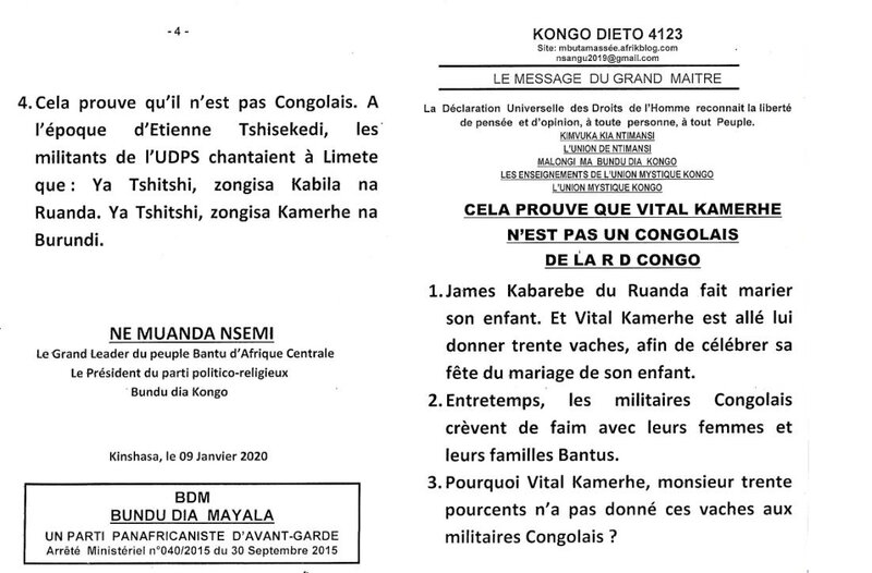CELA PROUVE QUE VITAL KAMERHE N'EST PAS UN CONGOLAIS DE LA RDC a