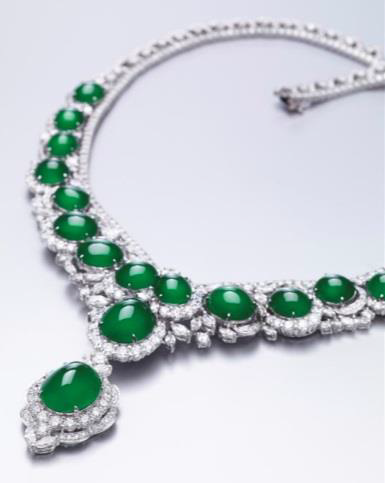 Jadeite cabochon and Diamond Necklace