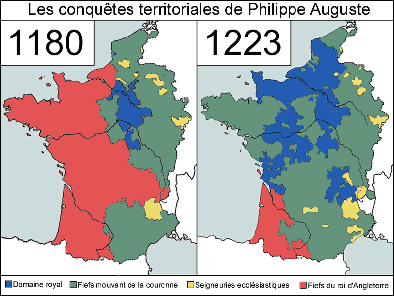 Conquêtes de Philippe Auguste - trouvée sur Wikipédia