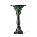 An inscribed archaic bronze ritual wine vessel (Gu), <b>Late</b> <b>Shang</b> <b>dynasty</b>