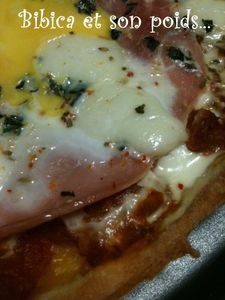 Pizza jambon mozzarella oeuf gros plan 2