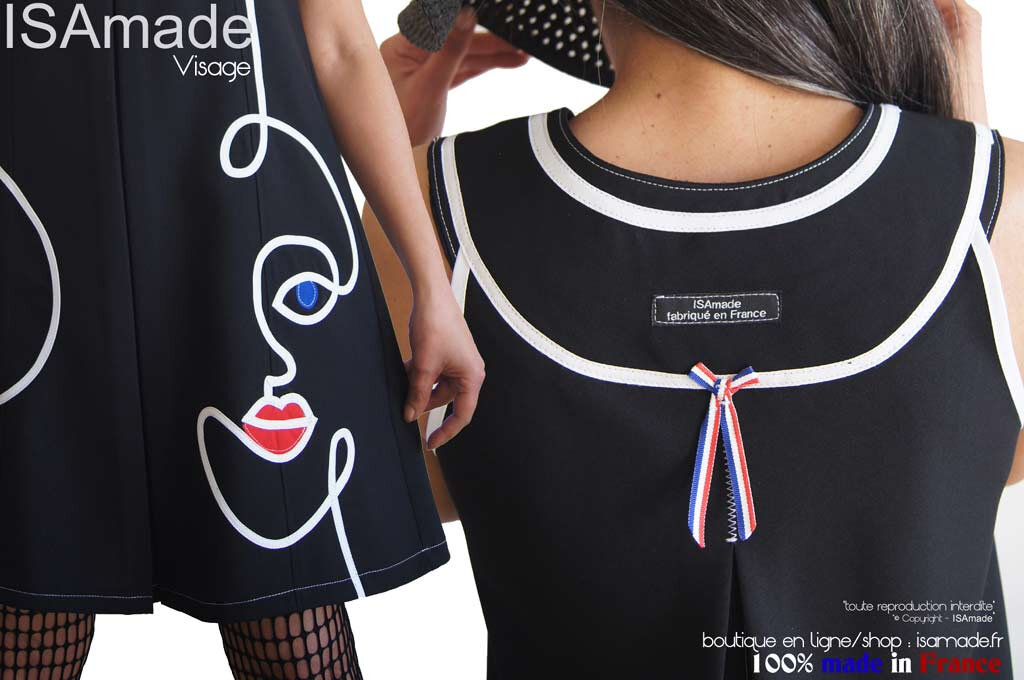 MOD639B-robe-trapeze-noire-blanche-visage-made-in-France-isamade-graphique
