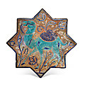 A Kashan lustre, <b>turquoise</b> and cobalt-blue star tile, Iran, late 13th-early 14th century