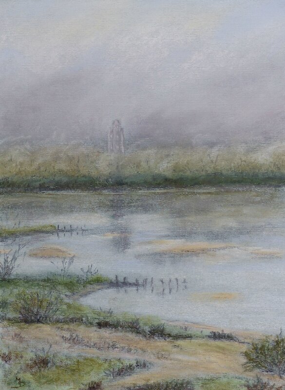 0177 Loire, brume matinale ingres 30x40 2014