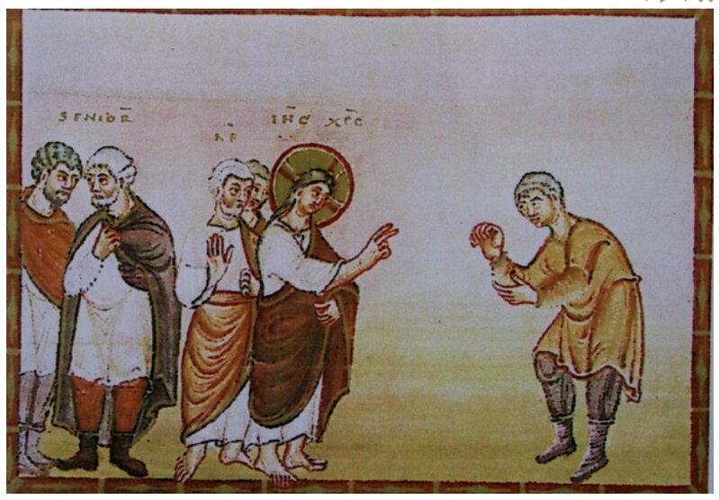 Guérison du lépreux, évangéliaire d'Egbert, 10e s