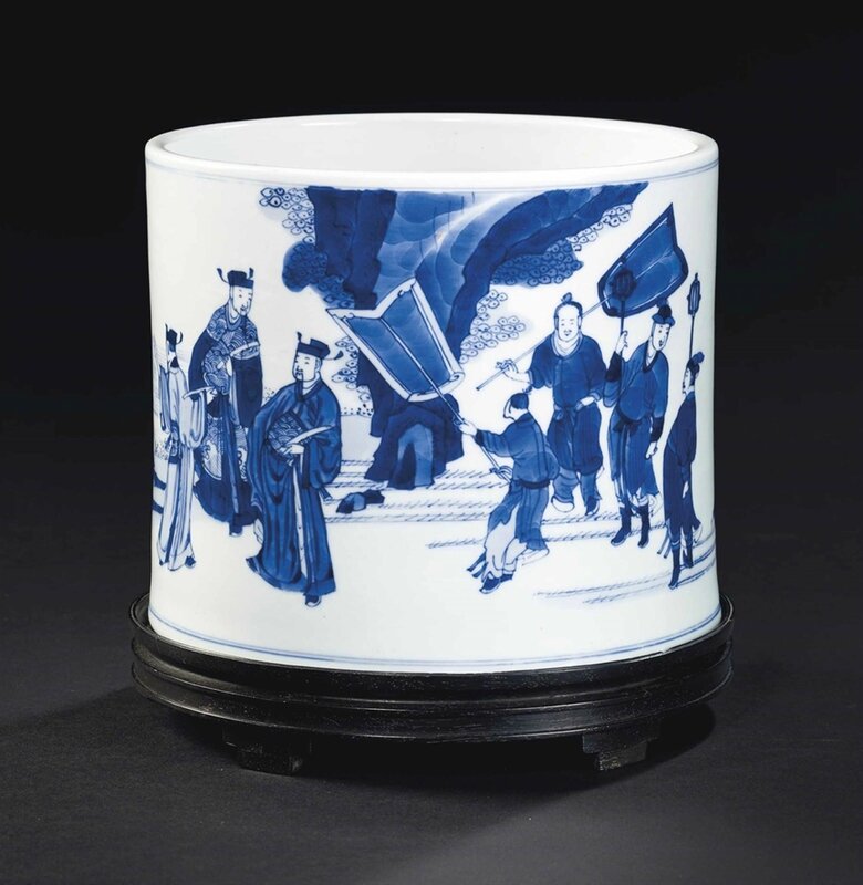 Pot à pinceaux en porcelaine bleu blanc, Chine, dynastie Qing, époque Kangxi (1662-1722)