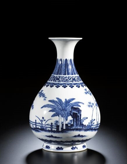A fine Blue and White 'Garden' yuhuchun vase, Seal Mark and Period of Qianlong (1736-1795)