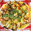 Omelette printanière : pommes de terre, ognon, ail des ours, <b>ciboulette</b>
