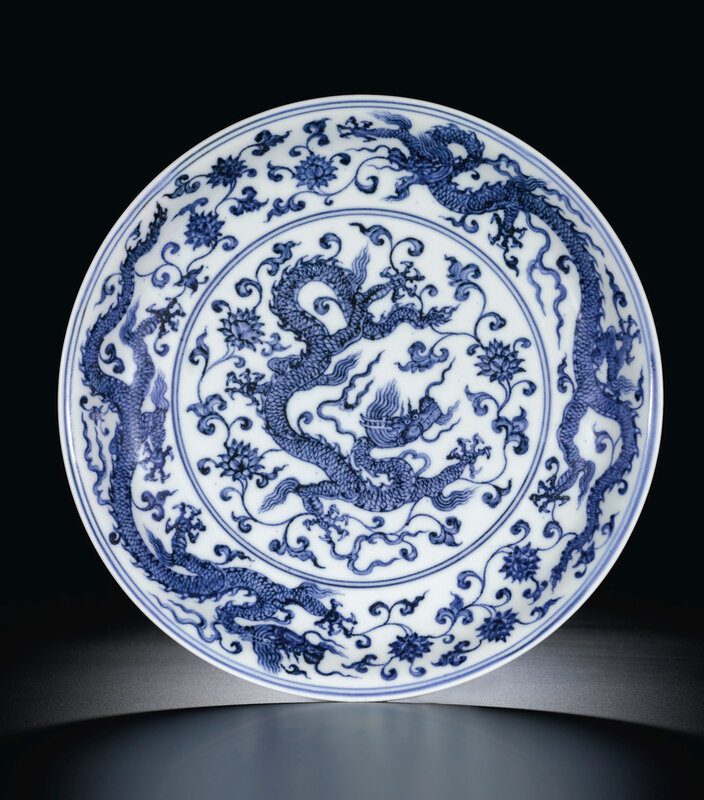 Blue and white ‘dragon’ dish, mark and period of Xuande Sotheby’s Hong Kong, 4th April 2012, lot 3156