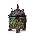 A <b>green</b>-<b>glazed</b> incense burner and cover, boshanlu, Han Dynasty (246 B.C.-220)