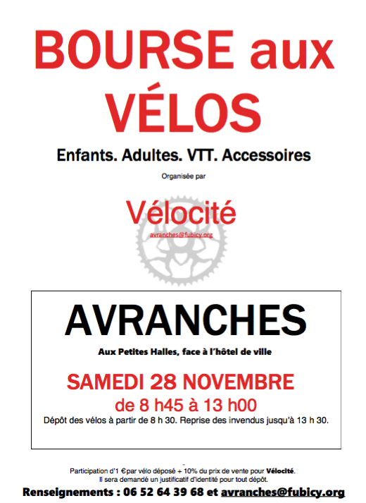 bourse vélo Avranches vélocité 28 novembre 2015