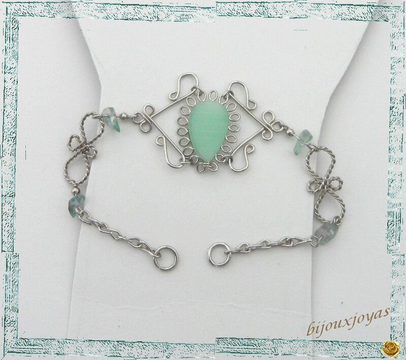 Bracelet Silvina Pierre Semi Précieuse Oeil de Chat Vert Argent d'Alpaca Artisanat du Pérou