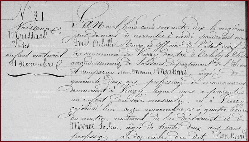 Acte de naissance de Jules Jean Baptiste MASSARD - AD02